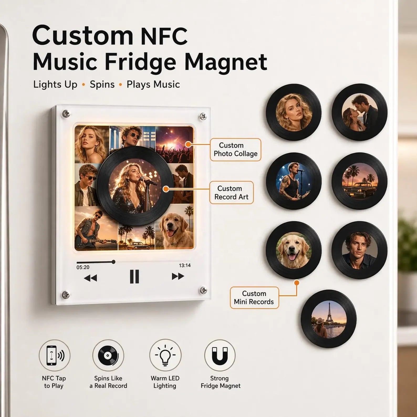 Kpop BTS NFC Music Fridge Magnet Custom Vinyl Record Photo Refrigerator Magnet ARMY Fan Collection Merch Gift