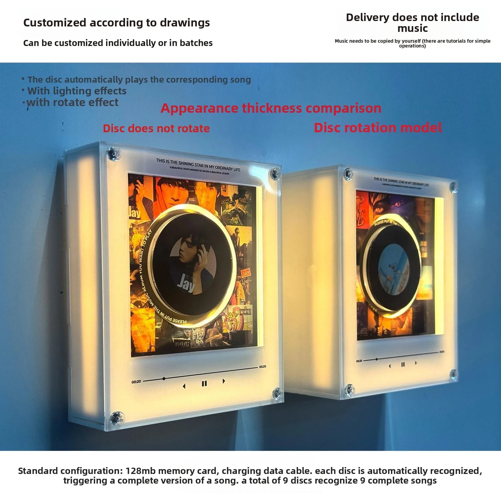 Star Rotating Disc Night Light Magnetic Refrigerator NFC Induction Jukebox Synthetic Resin Creative Ornaments Made in China