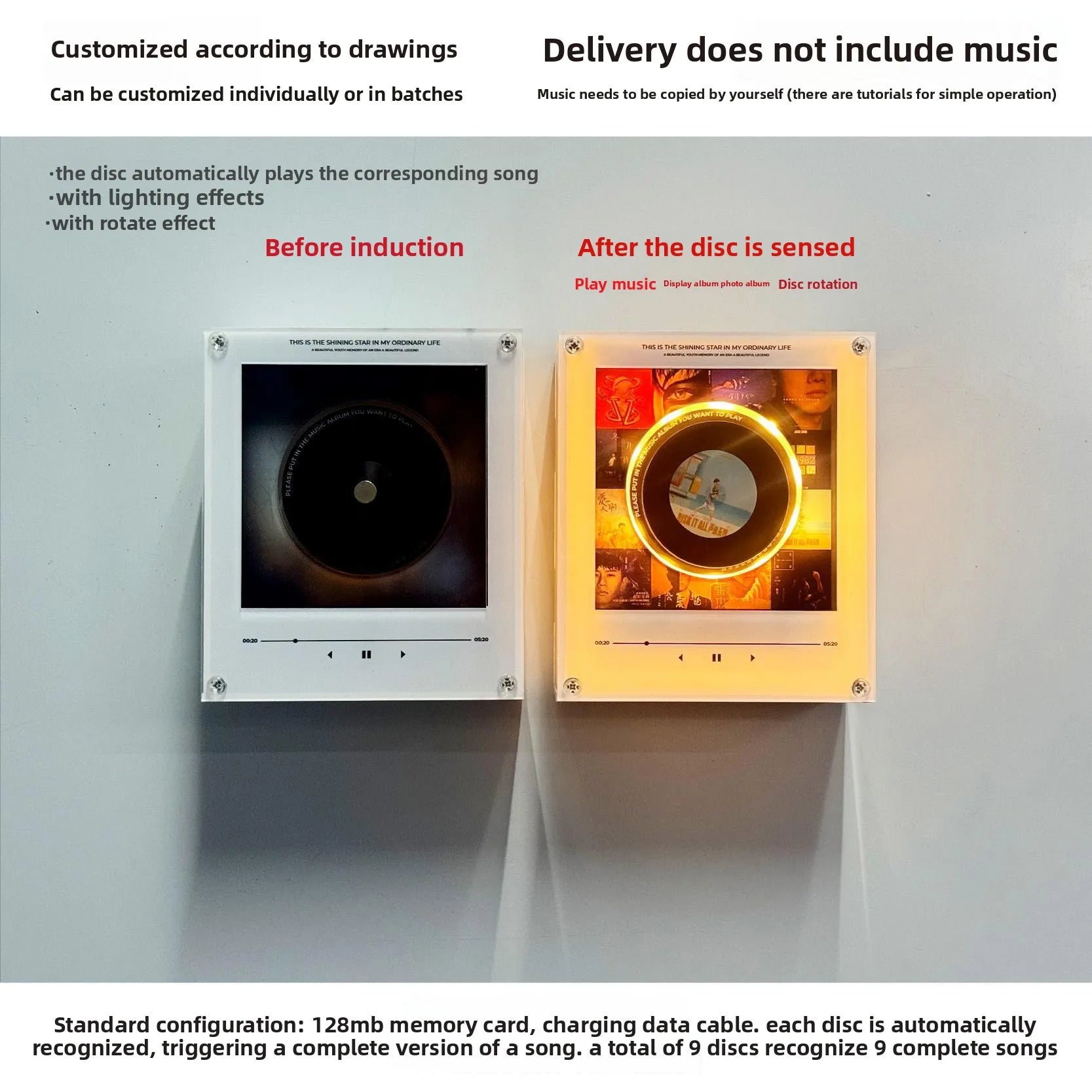 Star Rotating Disc Night Light Magnetic Refrigerator NFC Induction Jukebox Synthetic Resin Creative Ornaments Made in China